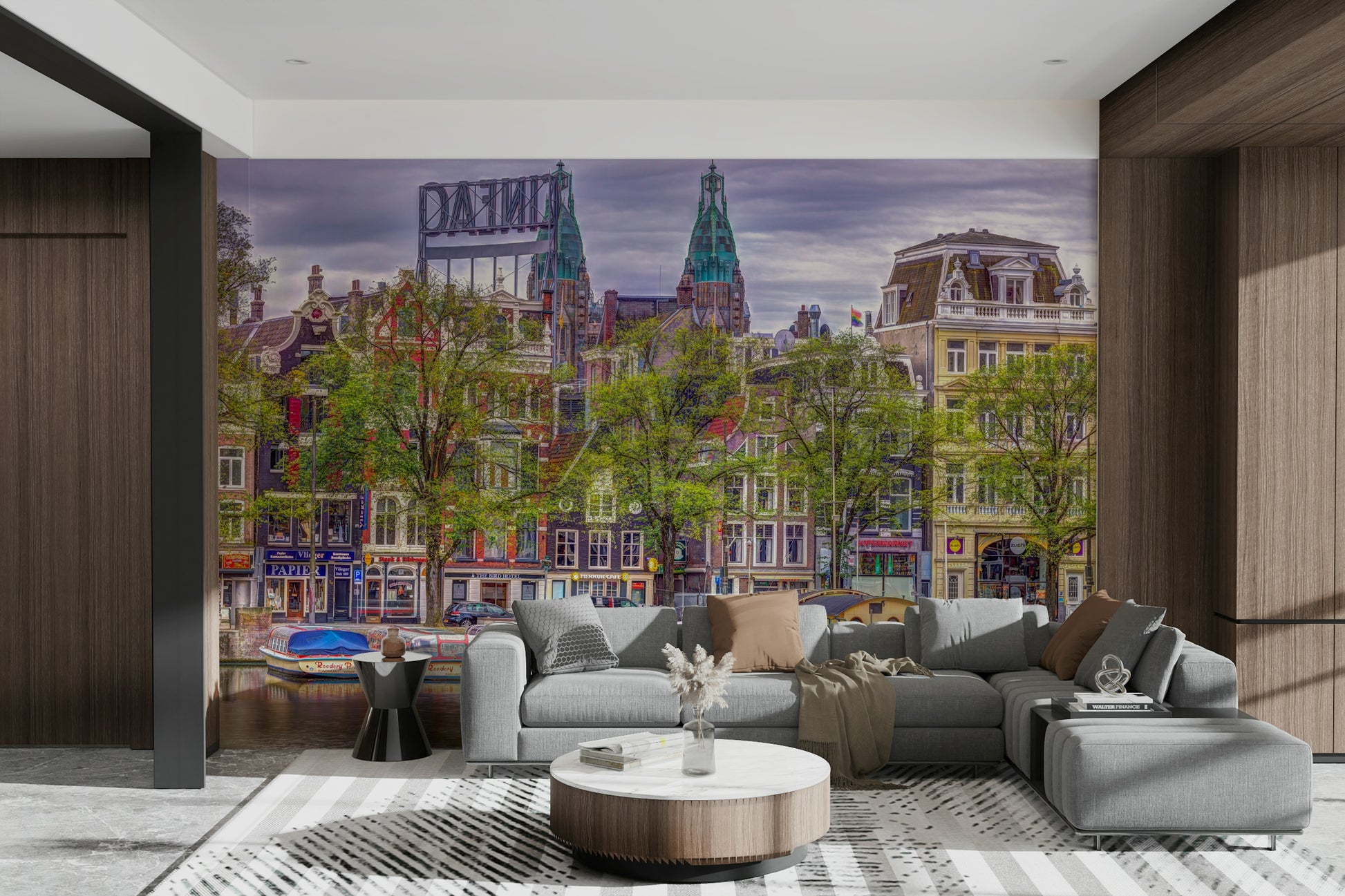 A high-quality print of a tranquil cityscape.

