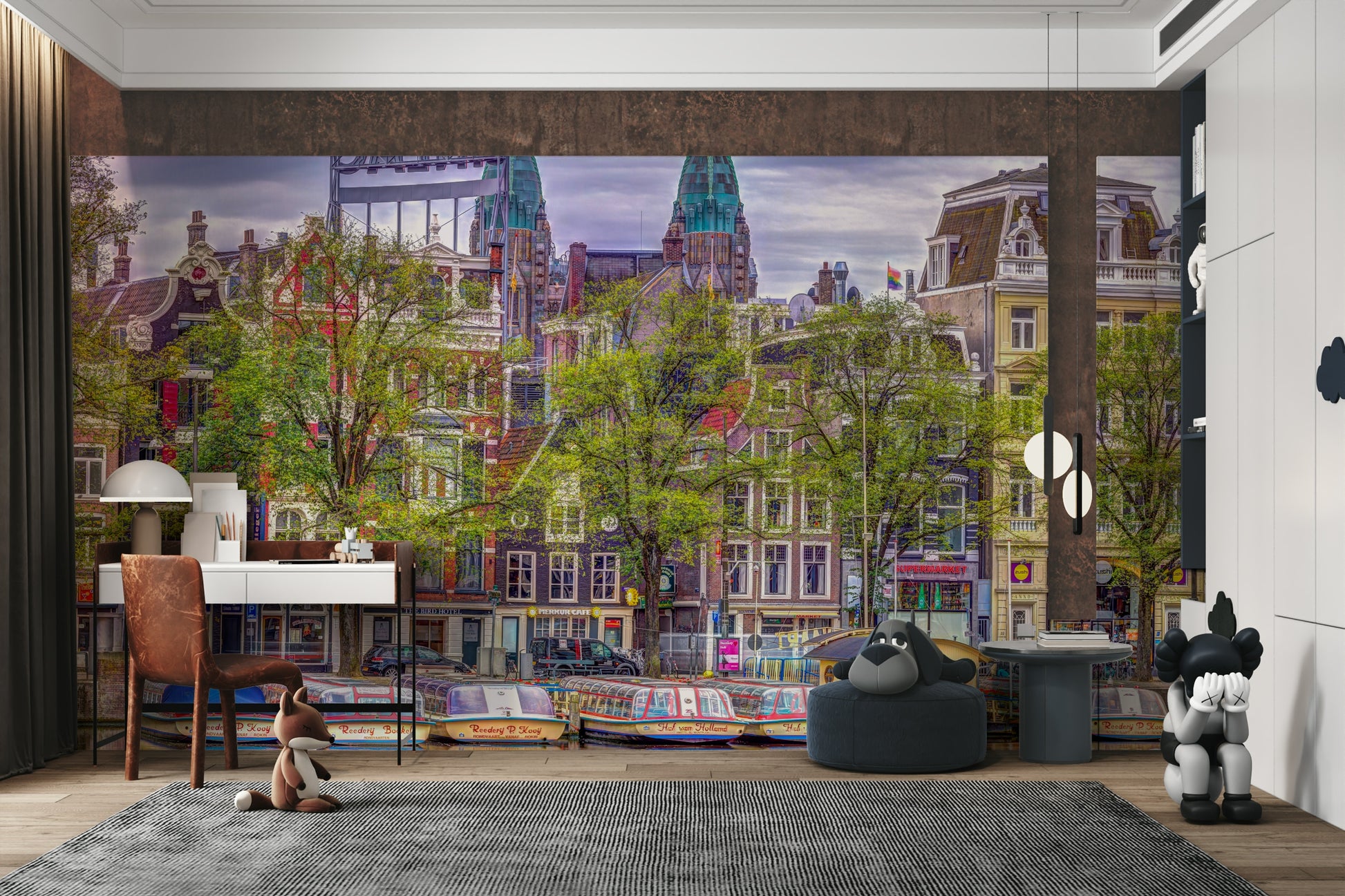 Wall mural of a charming Amsterdam canalside.

