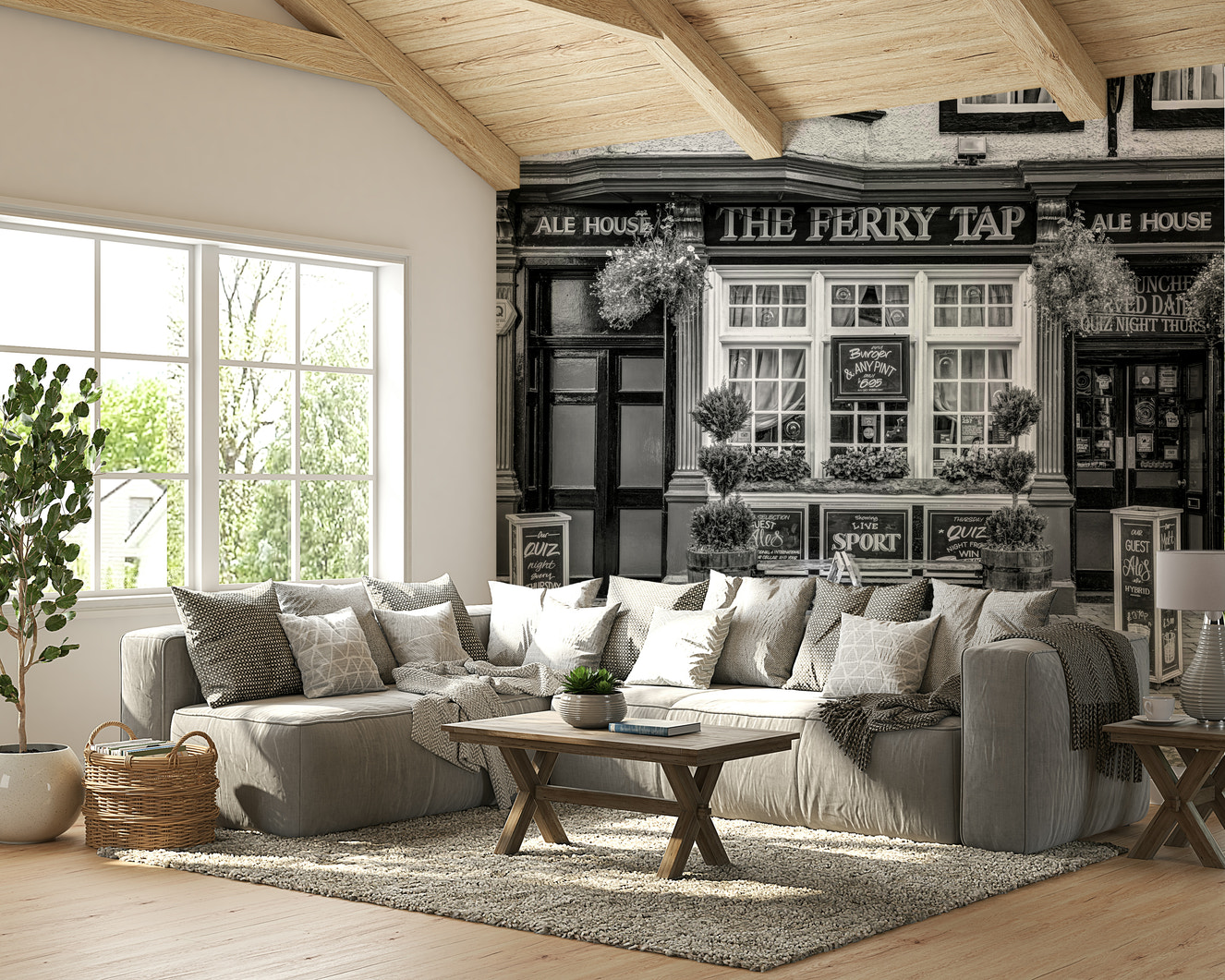 Wall mural of a cafe in South Queensferry, Scotland.

