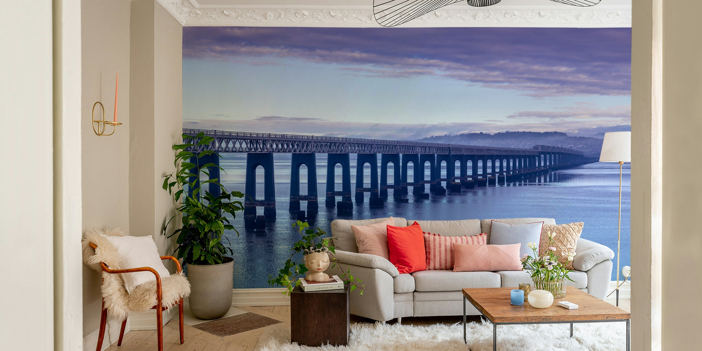 The mural shows a peaceful beach scene with gentle waves.

