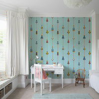 A wallpaper featuring a retro, whimsical pattern.

