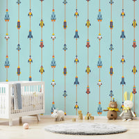 The mural extends across the entire wall, creating a clean backdrop.

