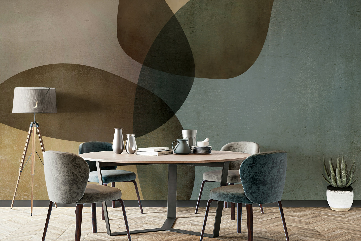 The wallpaper is perfect for a peaceful space.

