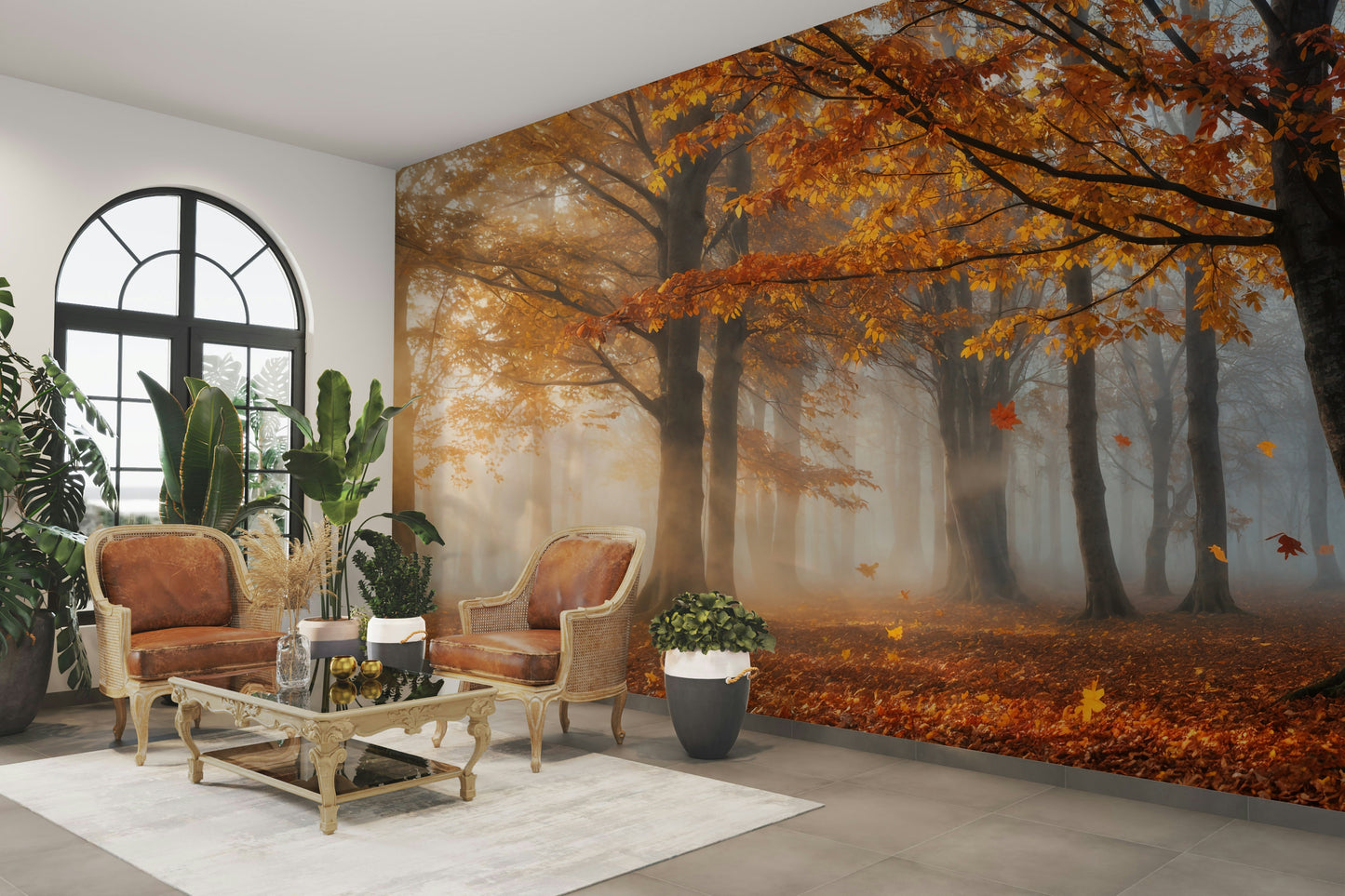 A high-quality print of a tranquil forest.

