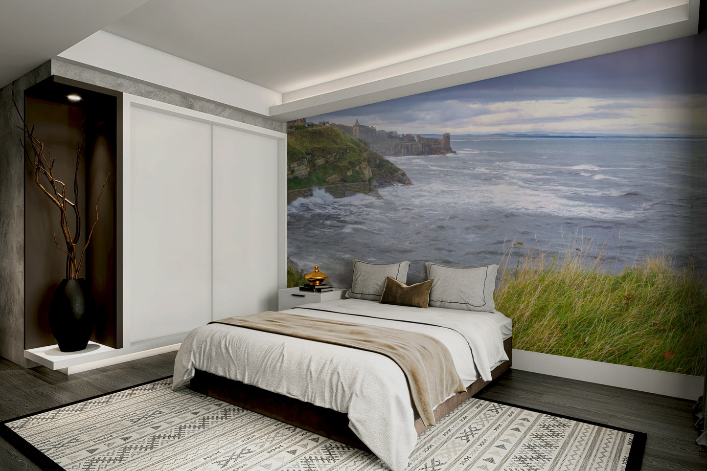 Wall mural of the St Andrews coastline.

