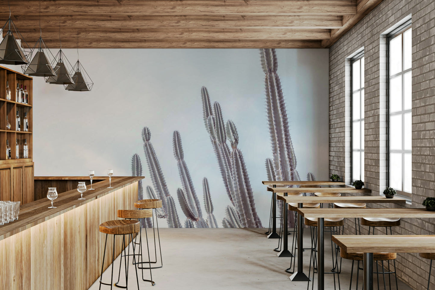 The mural shows a peaceful desert scene.

