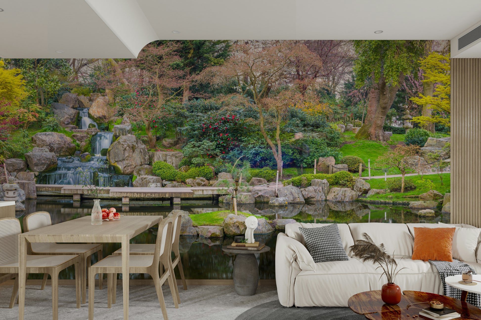 The wall art combines a nature theme with traditional design.

