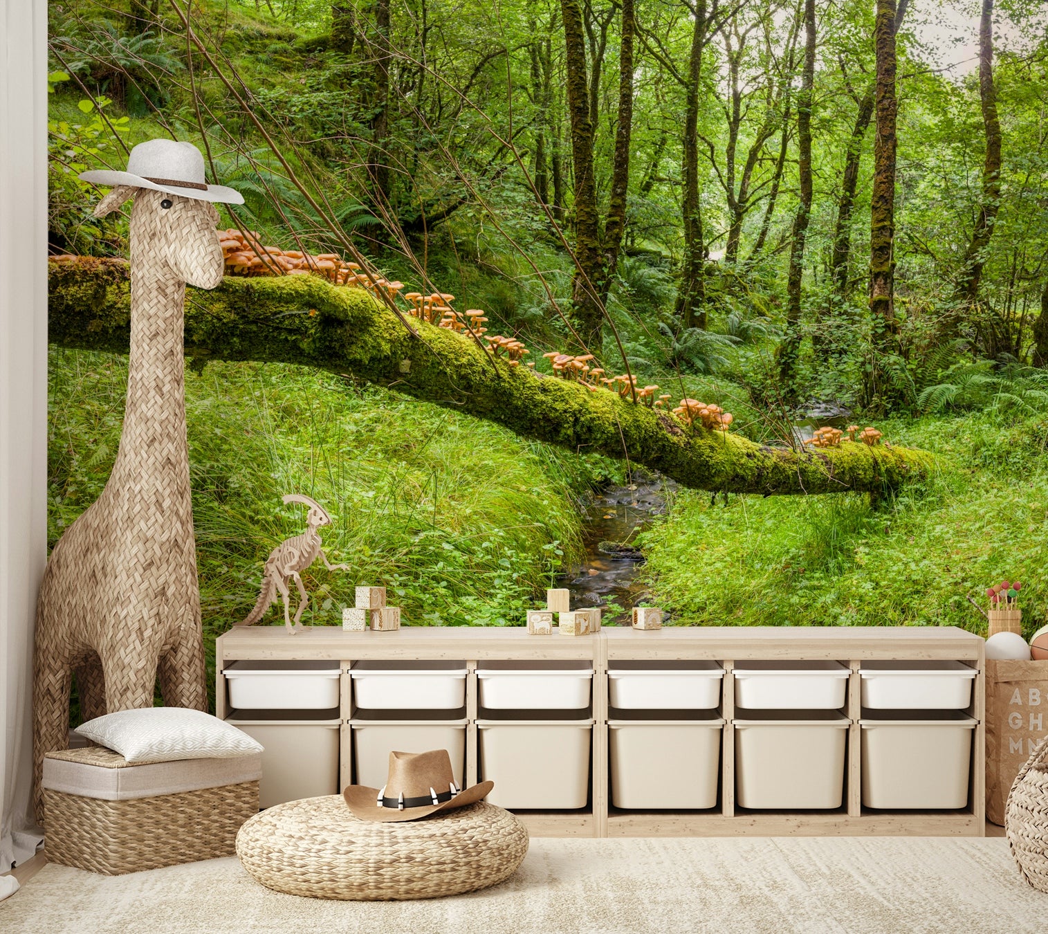 The wallpaper is perfect for a peaceful space.

