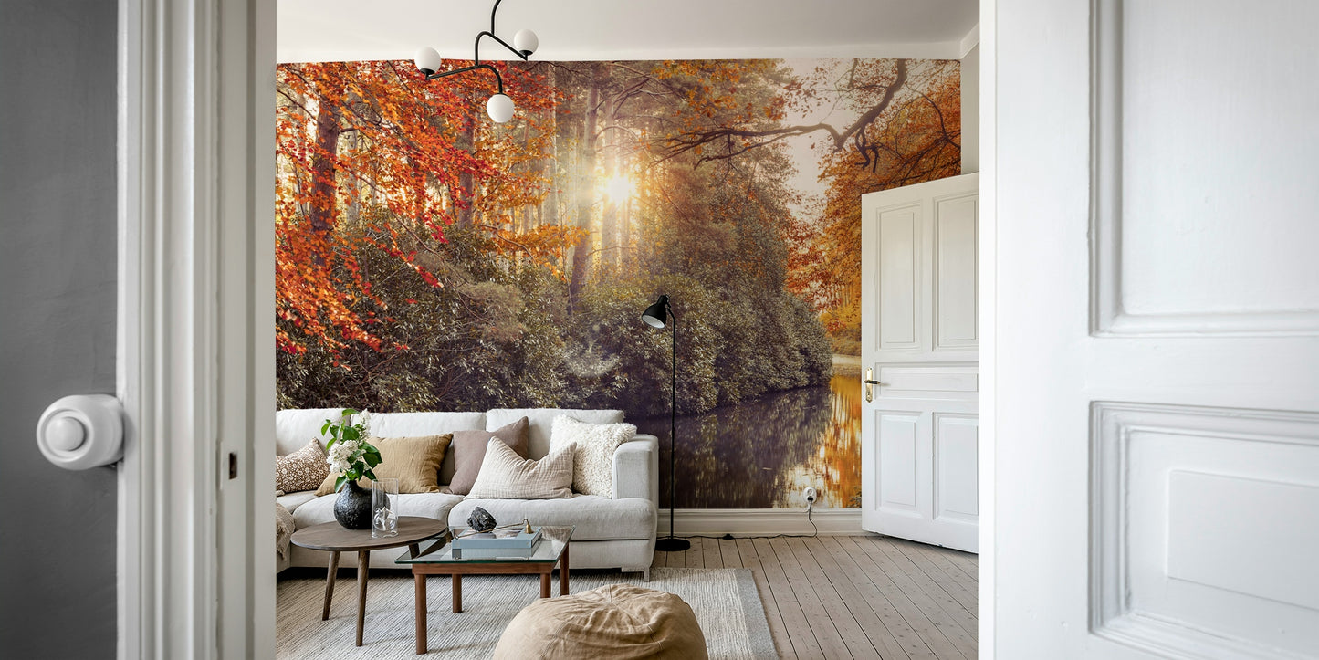 The wallpaper is perfect for a peaceful space.

