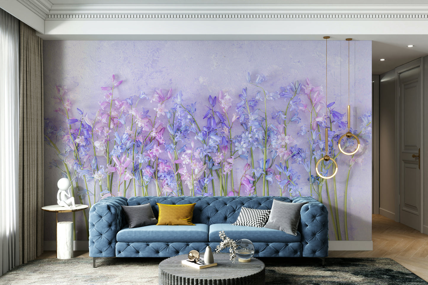 A close-up of the delicate flowers and blue colors.

