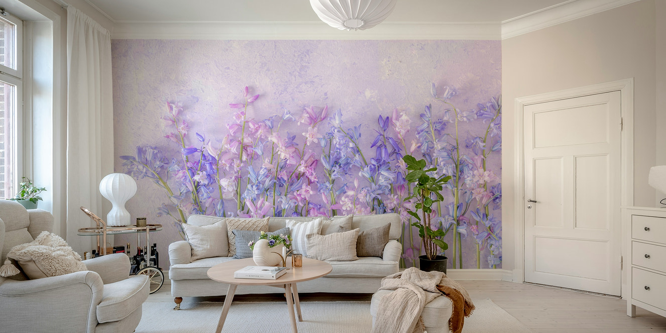 Wall mural of a dreamy bluebell field.

