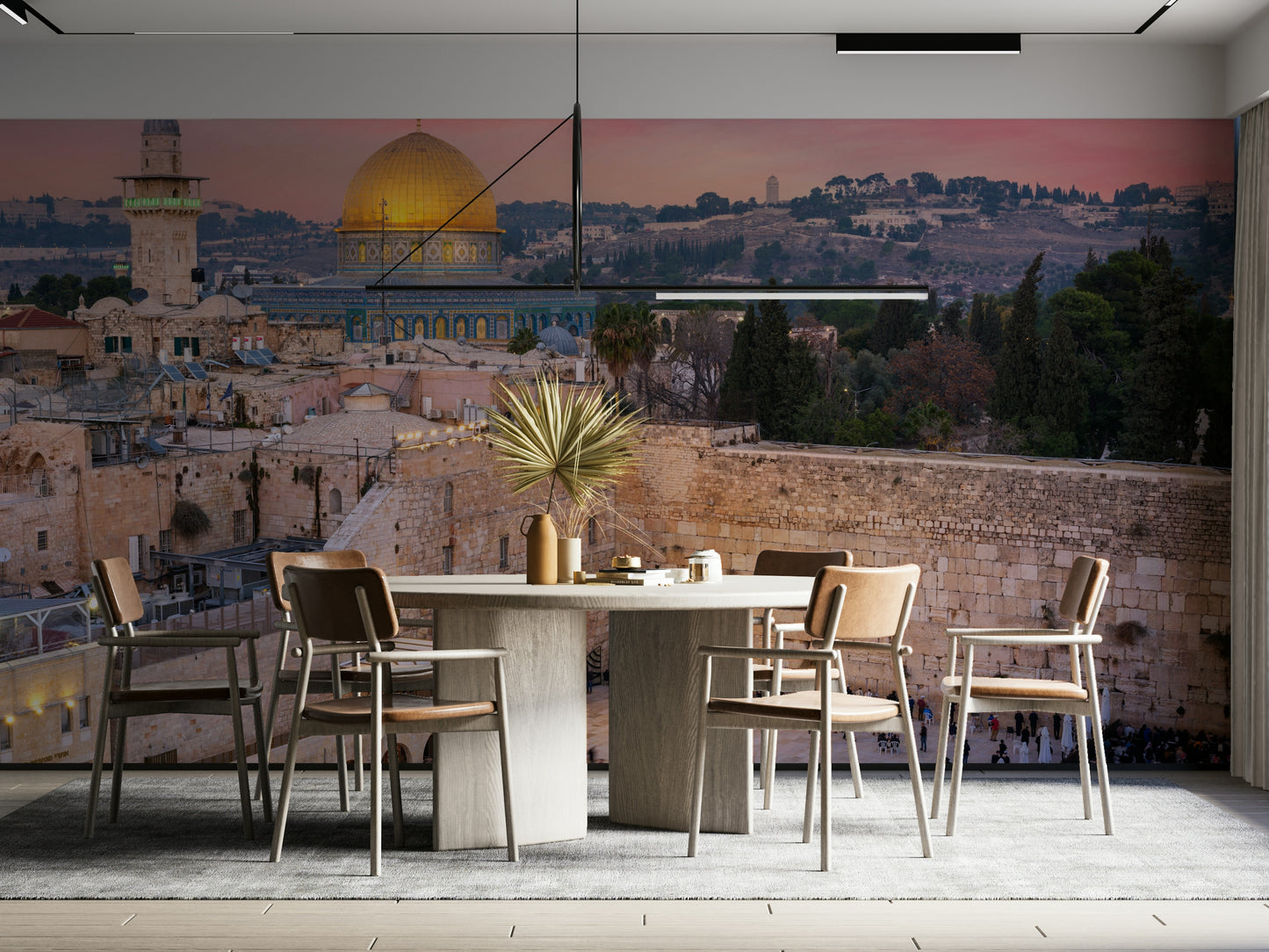 The mural shows a panoramic view of an ancient cityscape.

