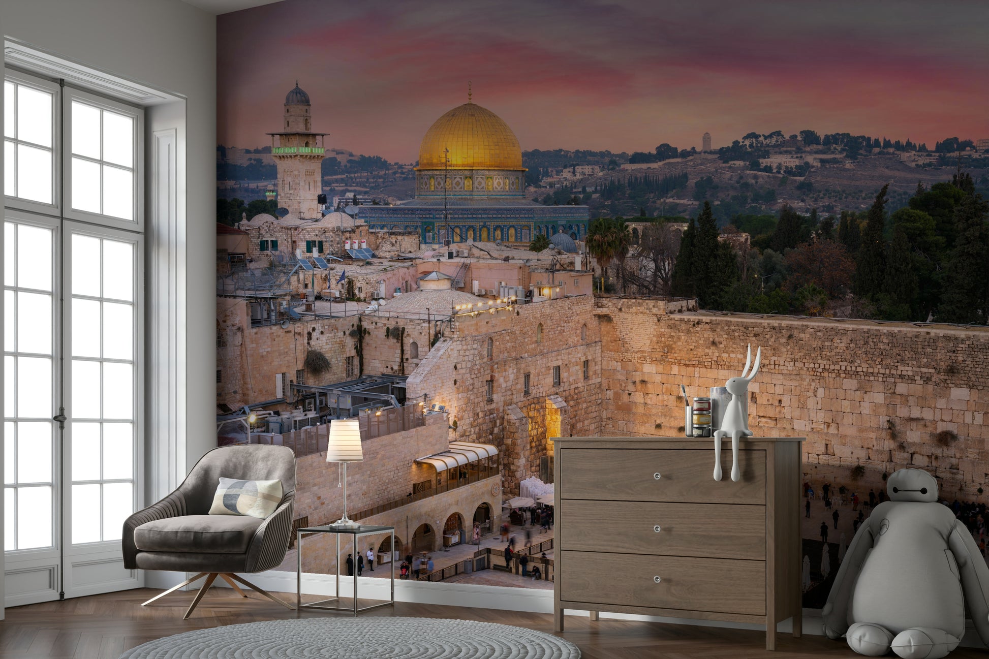 The mural has a historical, chic feel.

