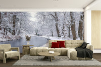 The wallpaper is perfect for a peaceful space.

