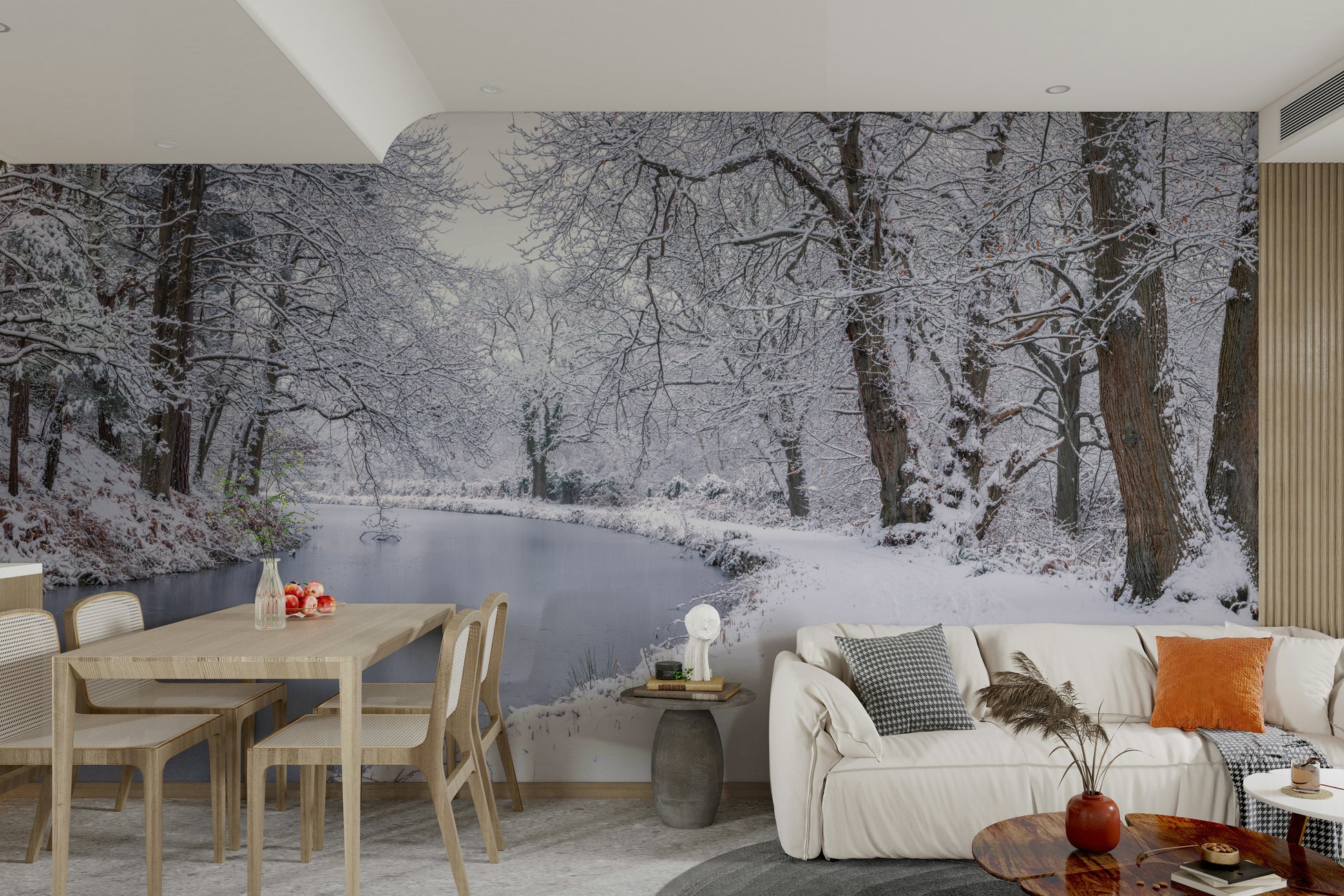 The mural shows a peaceful European street.

