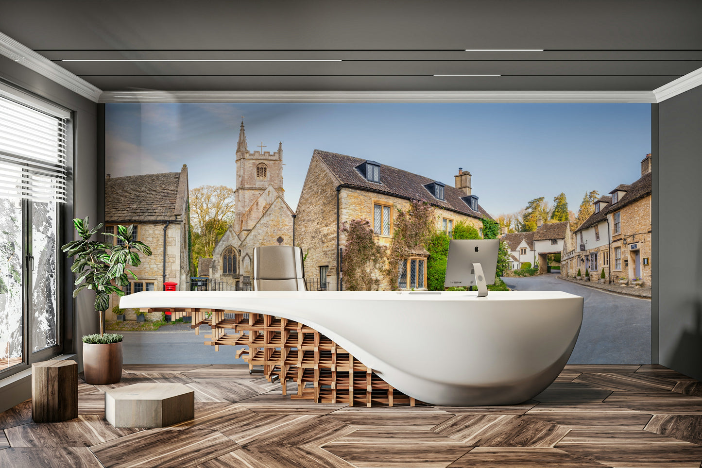 A high-quality print of a tranquil village.

