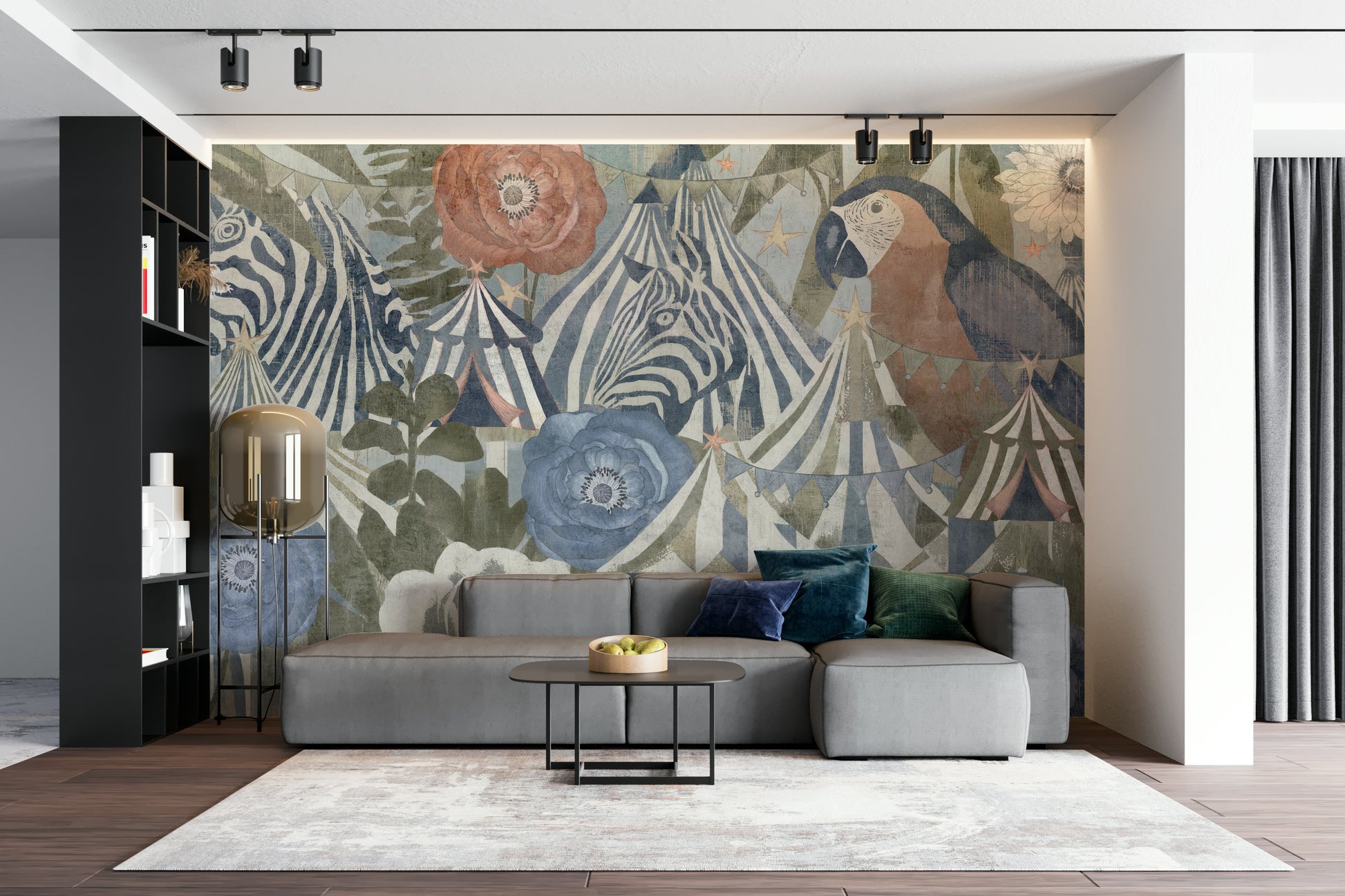 The mural has a soft, dreamy feel.

