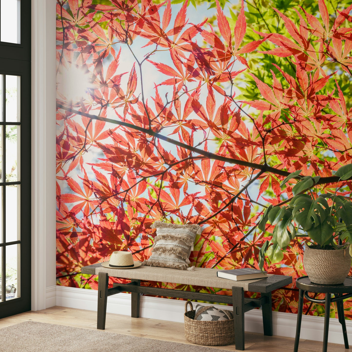 The wallpaper is perfect for a peaceful space.

