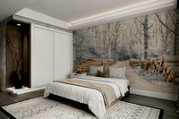 The wall art combines a nature theme with a path.

