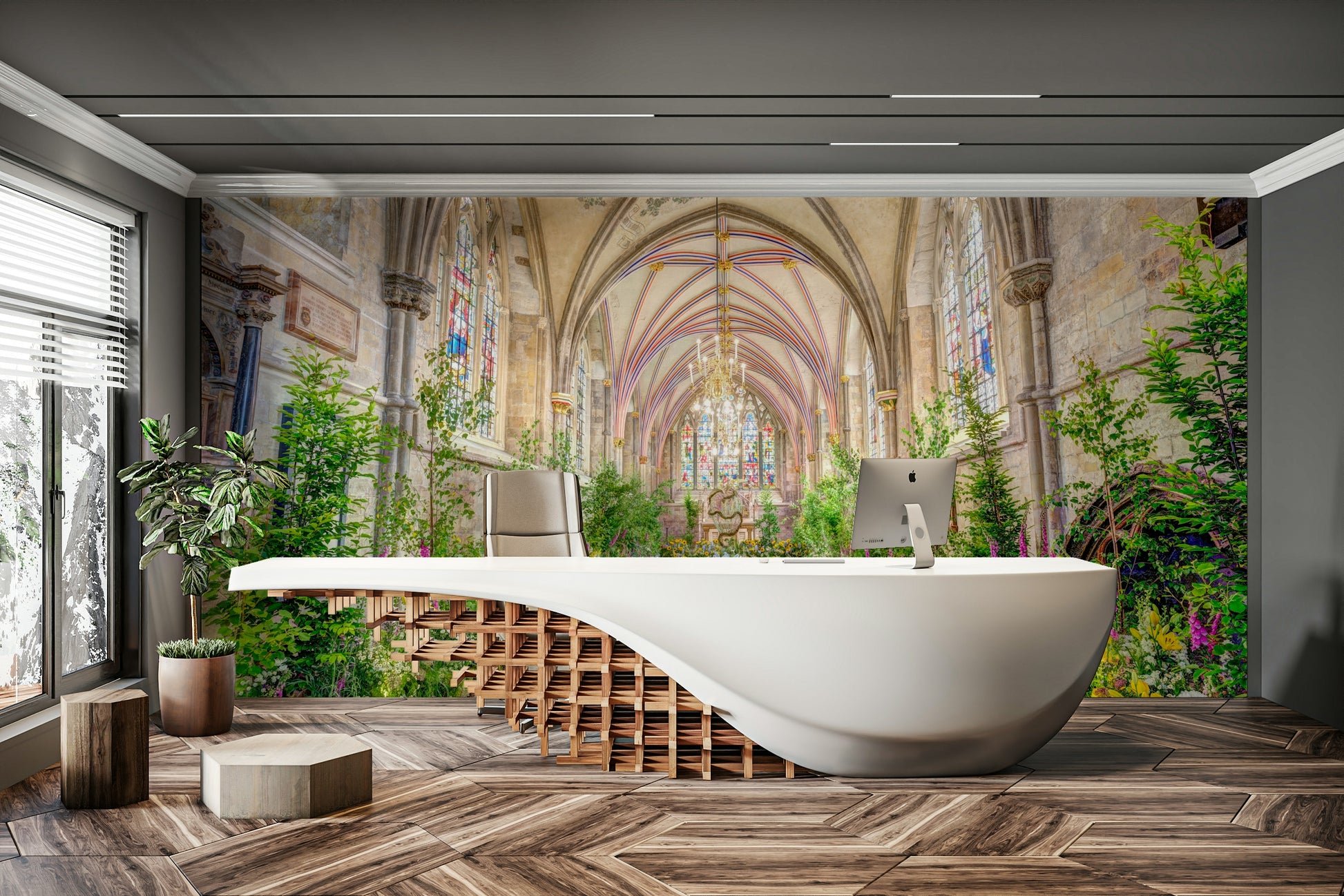 Wall mural of Chichester Cathedral's interior.

