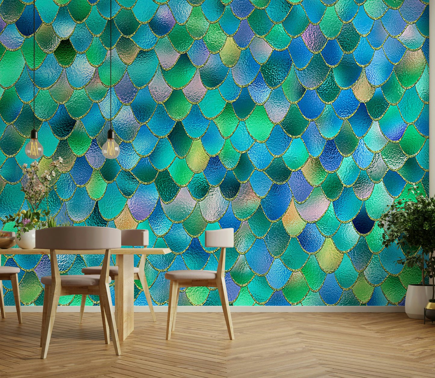 The wallpaper is perfect for a kids' room.

