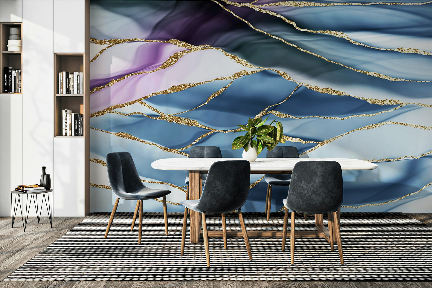 The mural shows a beautiful, abstract flowing design.

