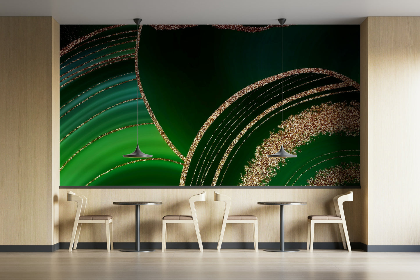 The mural shows a beautiful, abstract crystal design.

