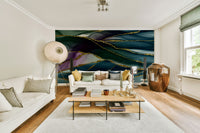 Wall mural with a gilded river pattern.

