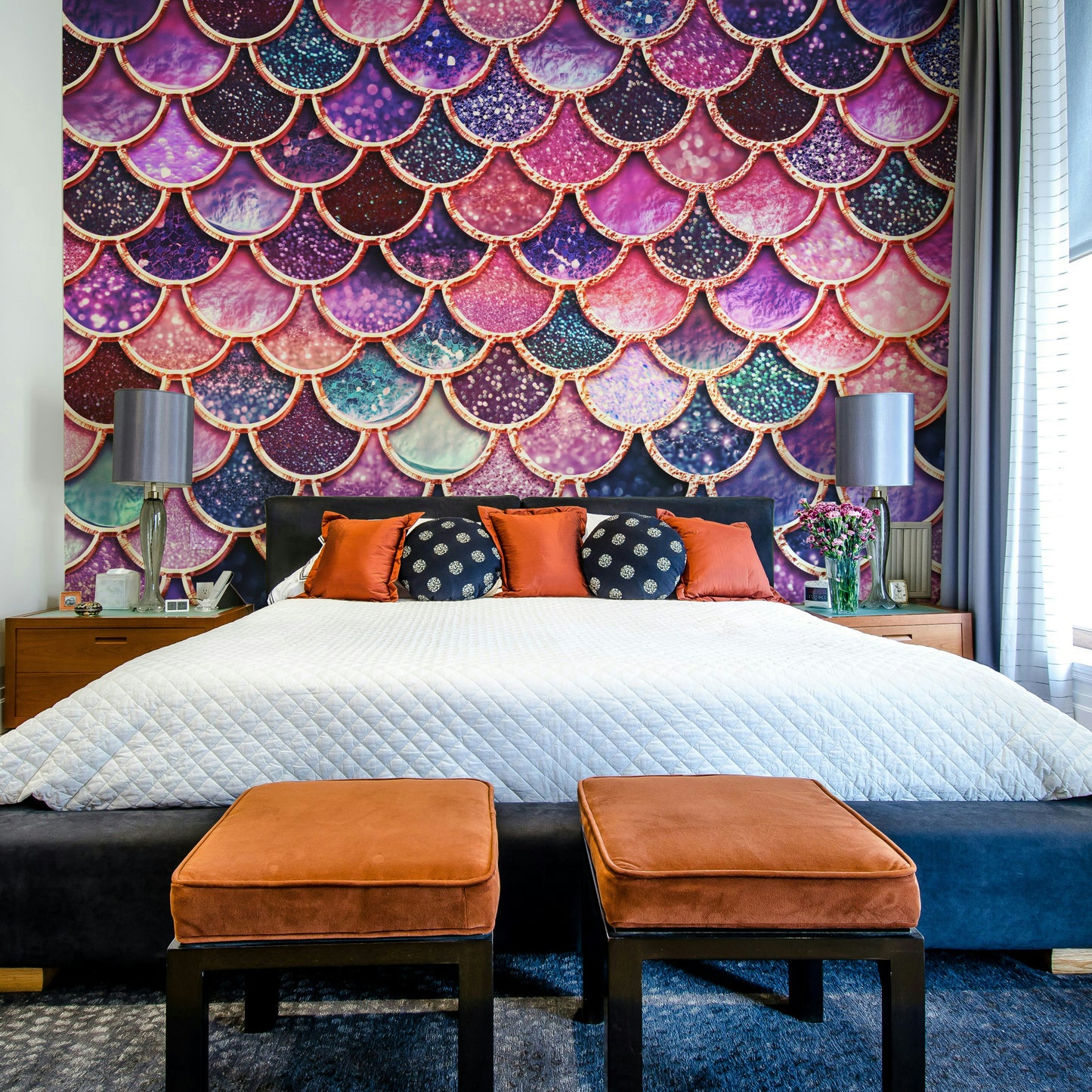 The wall art combines a fantasy theme with soft colors.

