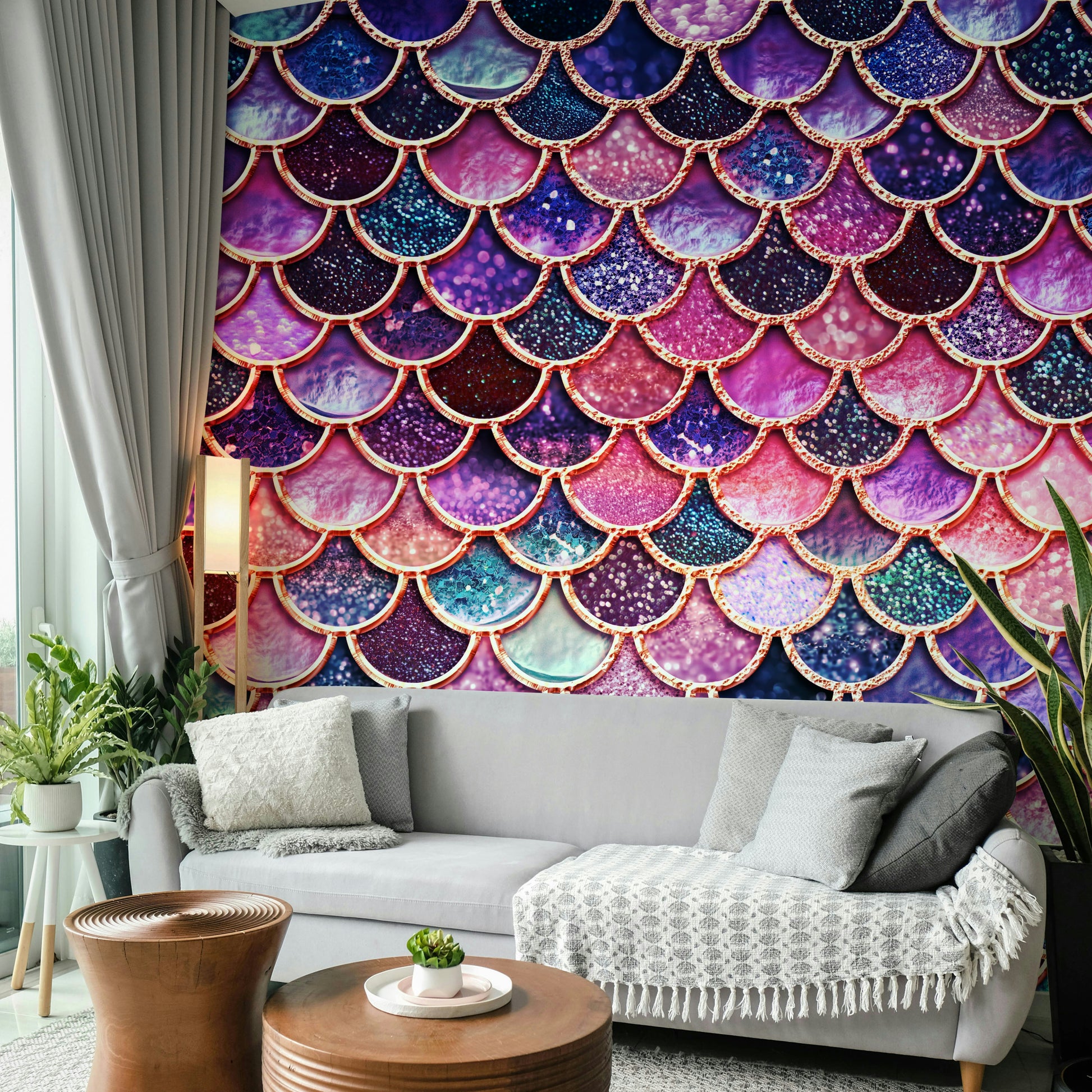 The mural has a soft, dreamy feel.

