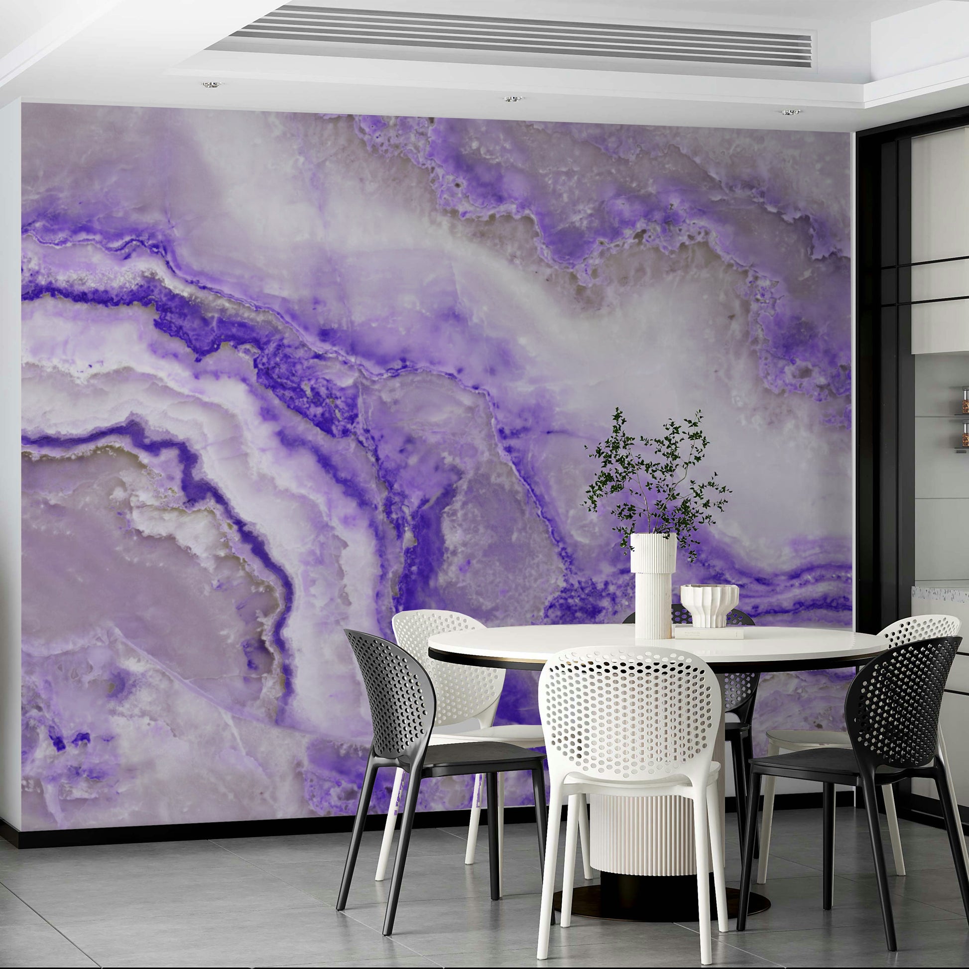The wall art combines an organic pattern with soft colors.

