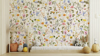 The mural shows a hand-painted floral scene.

