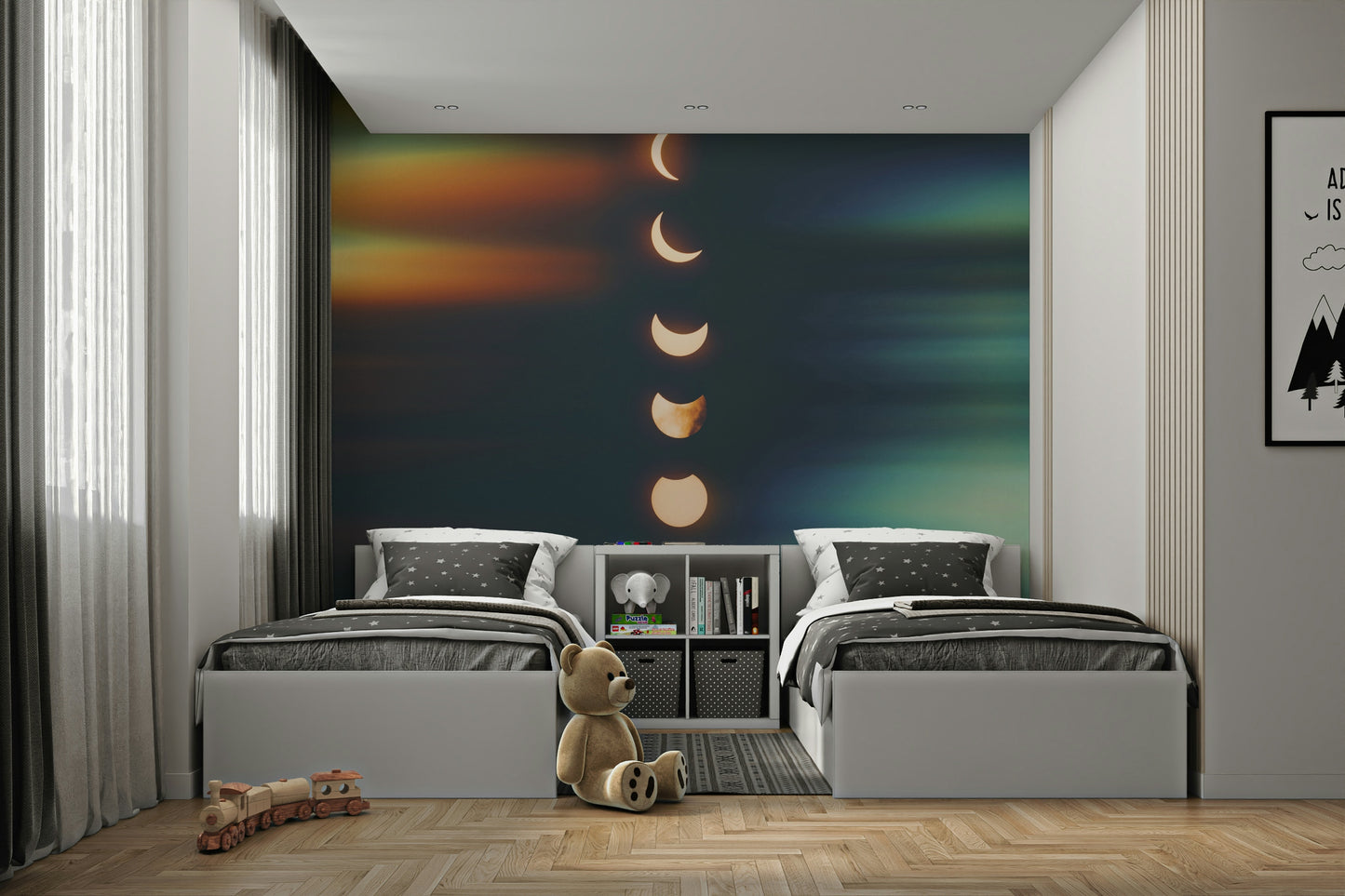 A wall covering with a magical, cosmic theme.

