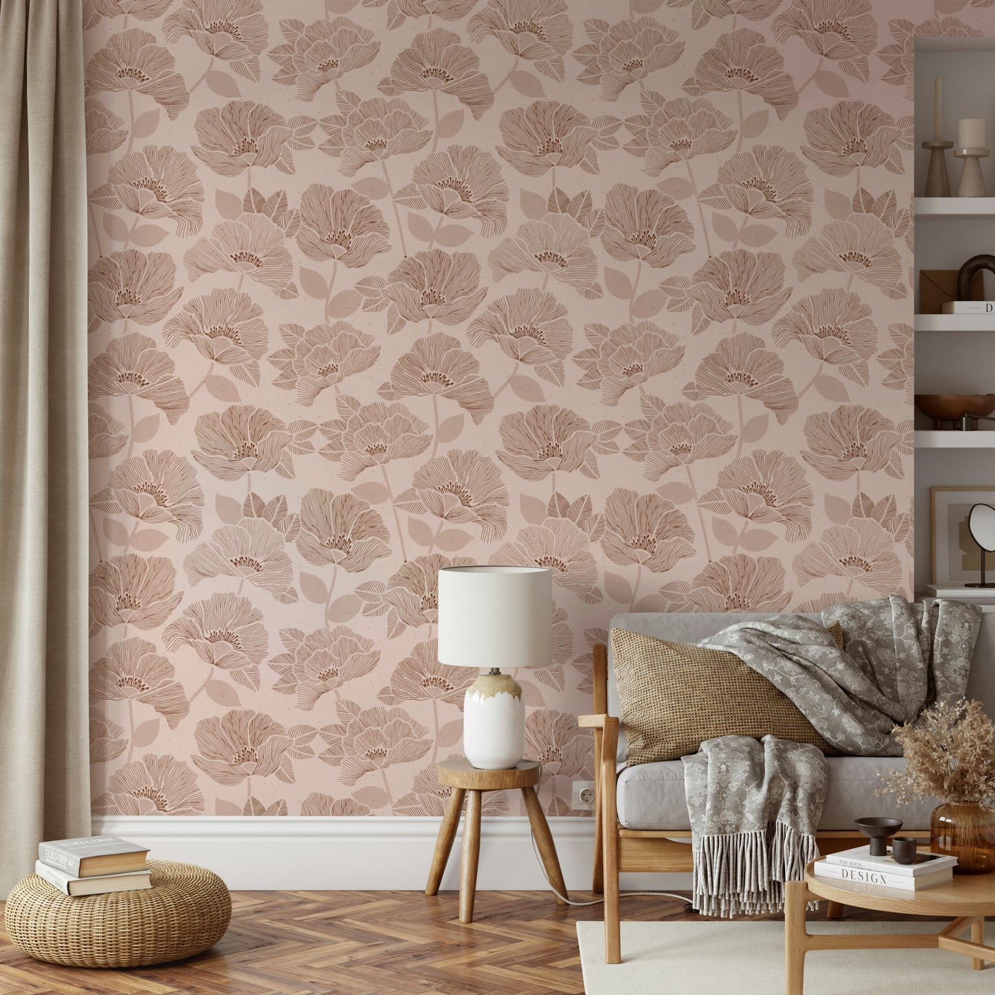 A wall covering with a vintage-inspired print.

