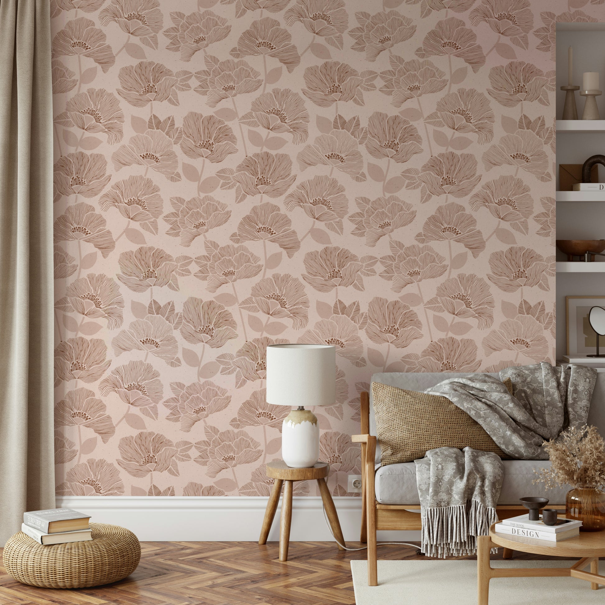 A wall covering with a vintage-inspired print.

