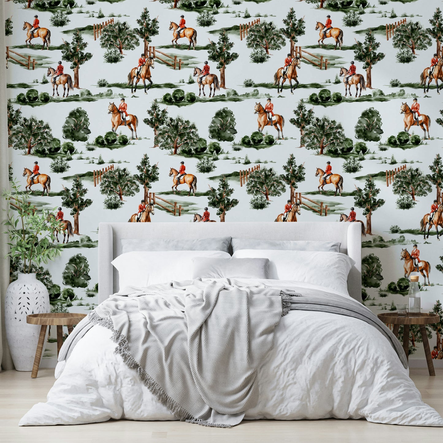 The wallpaper has a traditional, classic style.

