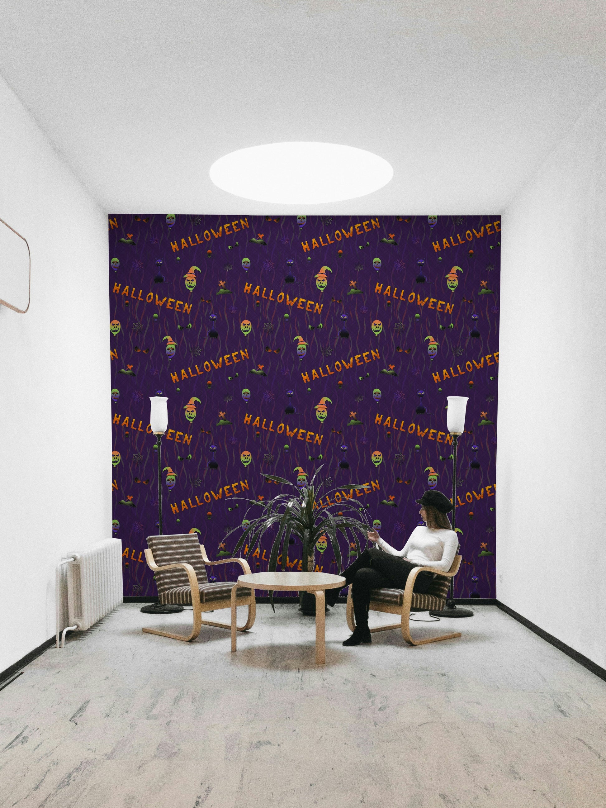 Scary Halloween Purple Wallpaper living room
