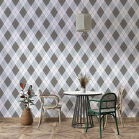 A wallpaper with a classic argyle diamond pattern.
