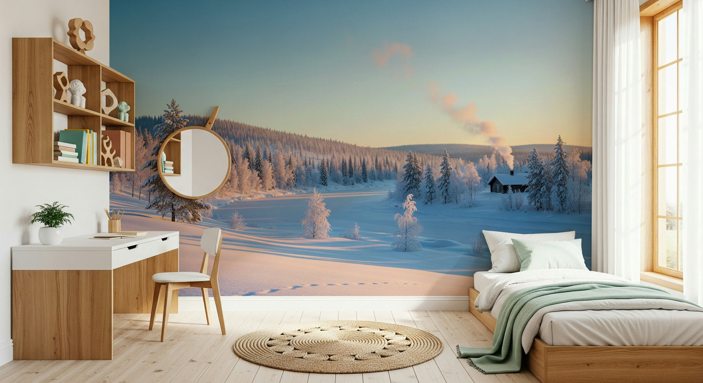 Winter's Light Cabin Wall Mural