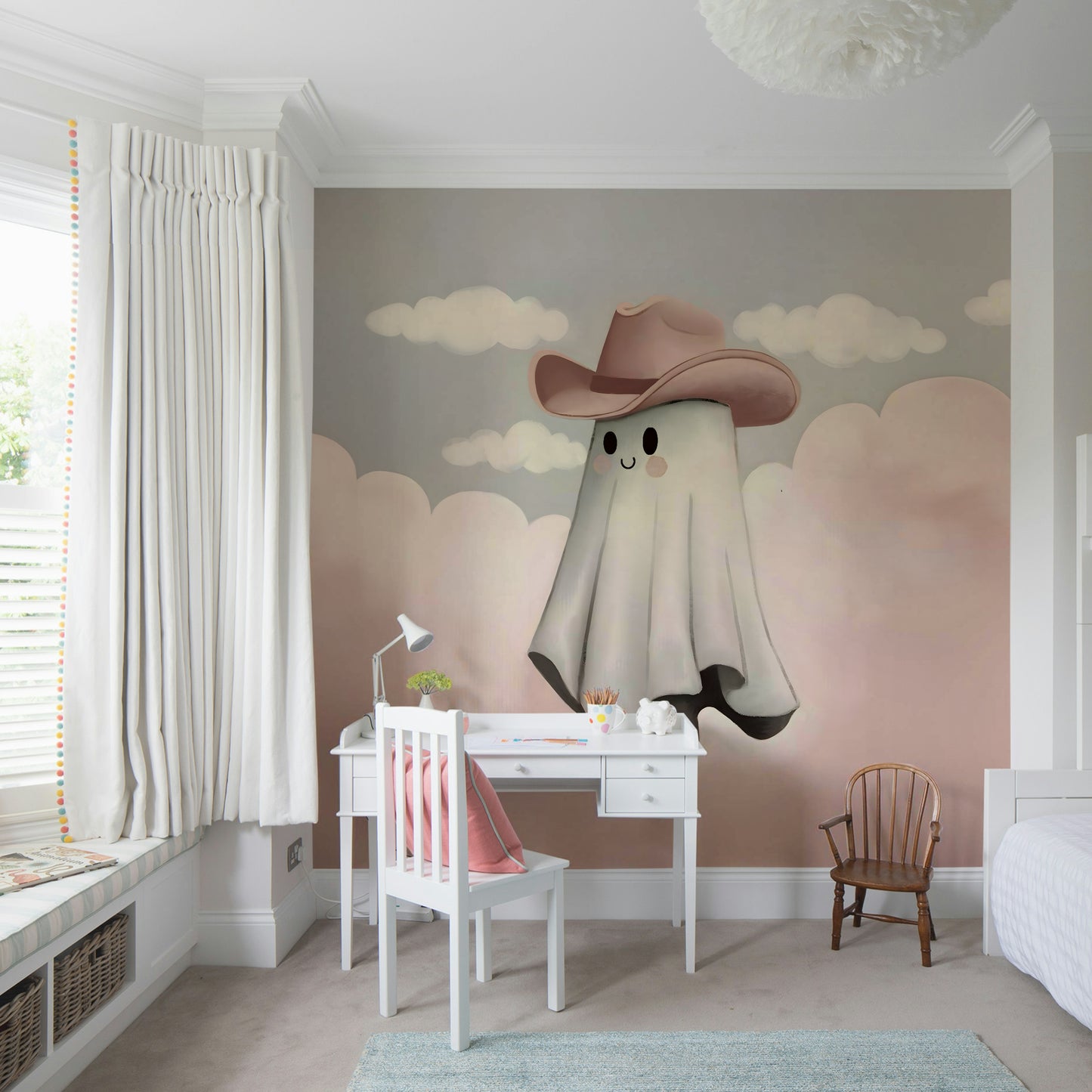 The colors are soft and gentle, with pale oranges, purples, and whites.

