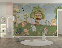 The colors are soft and gentle, with pale greens, browns, and whites.

