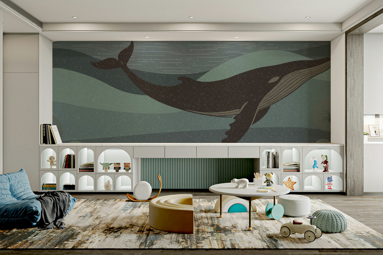 A peaceful wall mural with an underwater ocean scene.

