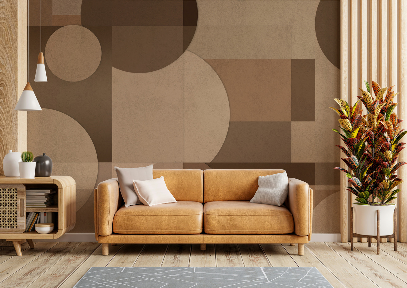 A peaceful wall mural with an abstract design.

