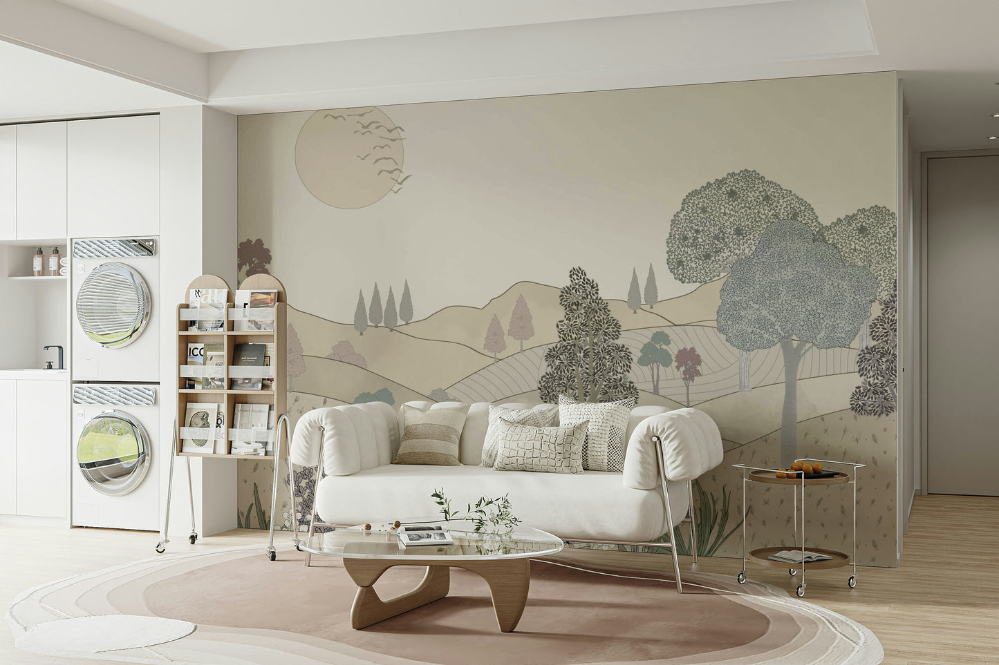 The design features blooming flowers and green leaves.

