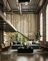 The design features graceful birds in a birch grove.

