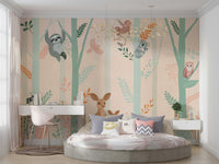 The colors are soft and gentle, with pale greens, browns, and muted tones.

