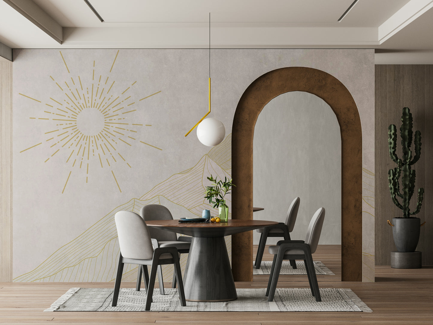 The design features majestic mountain peaks.

