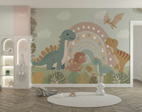 The design features a pattern of friendly, playful dinosaurs.

