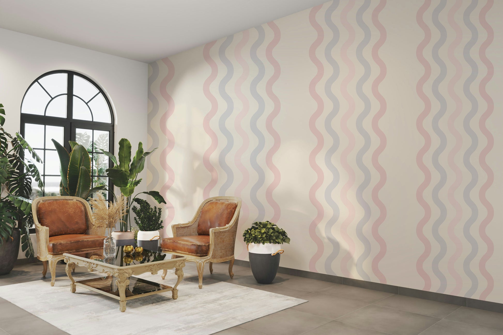 The design features a repeating pattern of soft, undulating waves.

