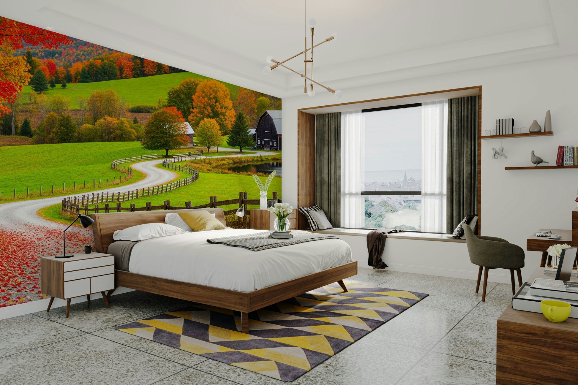 The composition is a wide, landscape view of the countryside.

